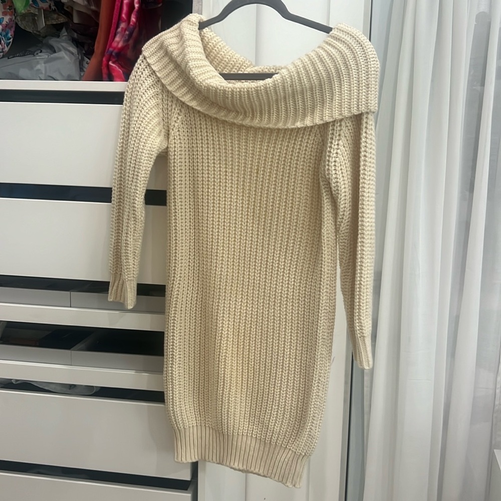 Cream color off the shoulder sweater dress